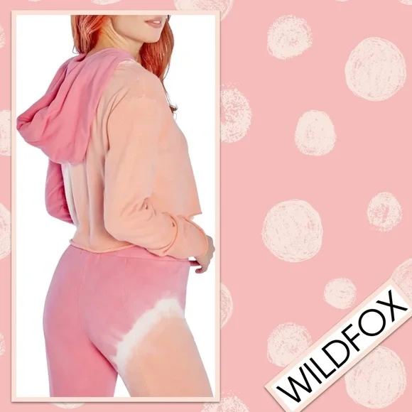 WILDFOX Ivy Sherbet Wash Tie Dye Crop Cotton Hoodie in Sherbet Wash (Peach Pink) - Picture 6 of 11